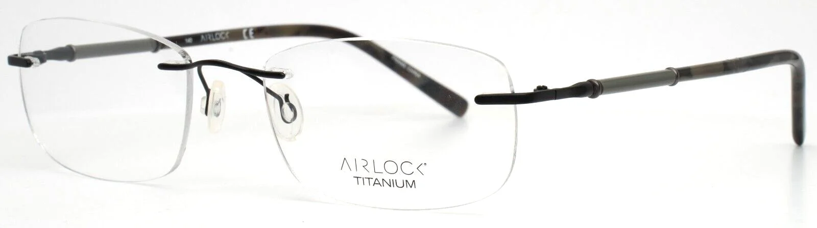 AIRLOCK Honor 200 001 Black Mens Rectangle Rimless Eyeglasses 53-18-140 B:33