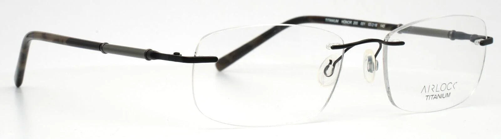 AIRLOCK Honor 200 001 Black Mens Rectangle Rimless Eyeglasses 53-18-140 B:33 3