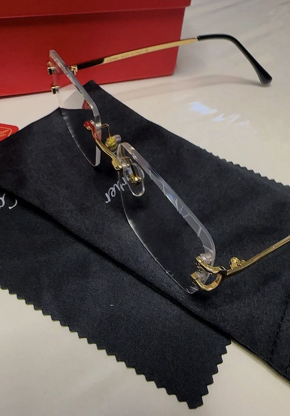Cartier Gold Rimless Square Eyeglass Frames GL 232398 Metal Designer