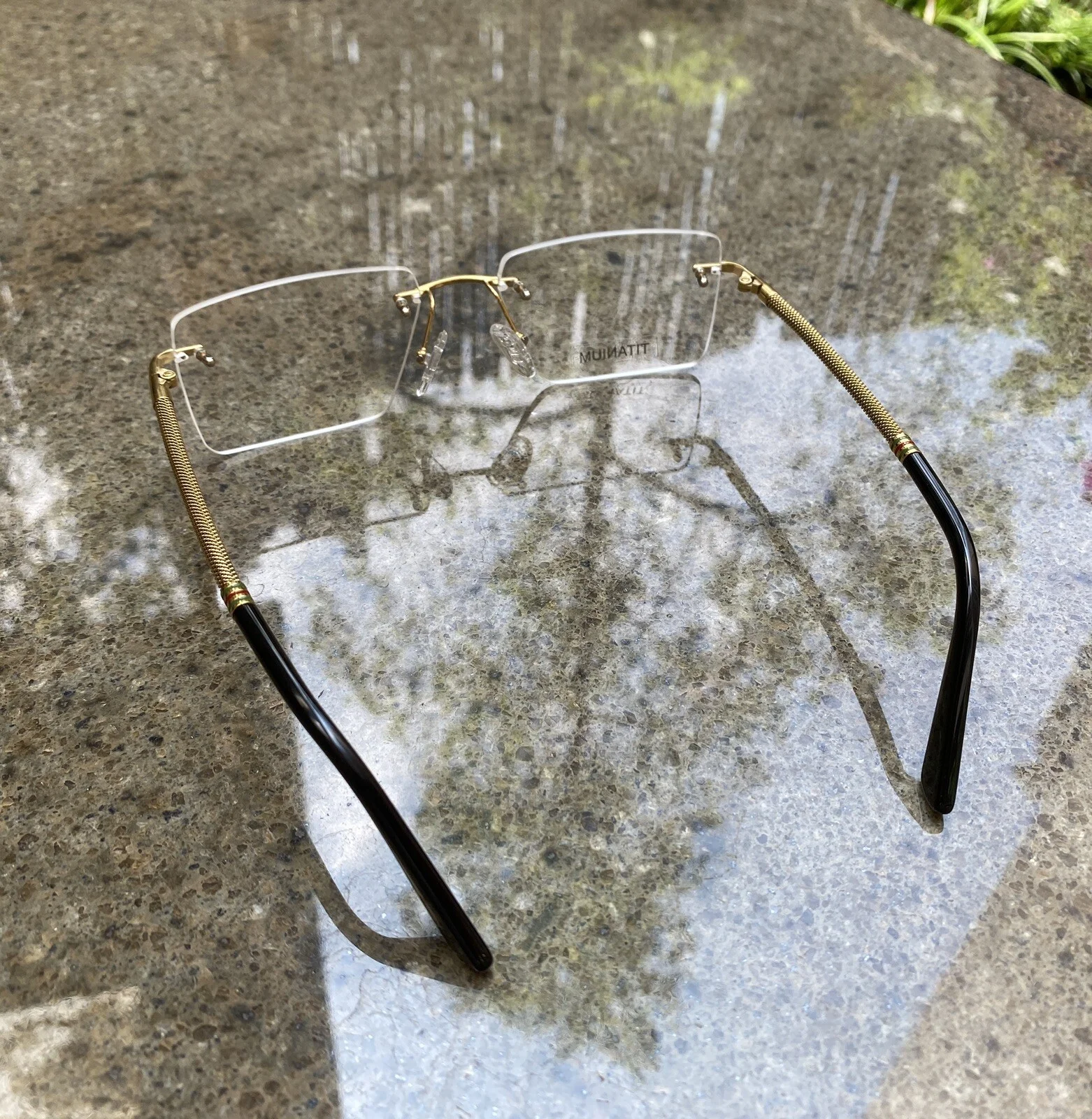 MEN Gold glasses frame Rimless titanium eyeglasses Gold Rectangular glasses 2