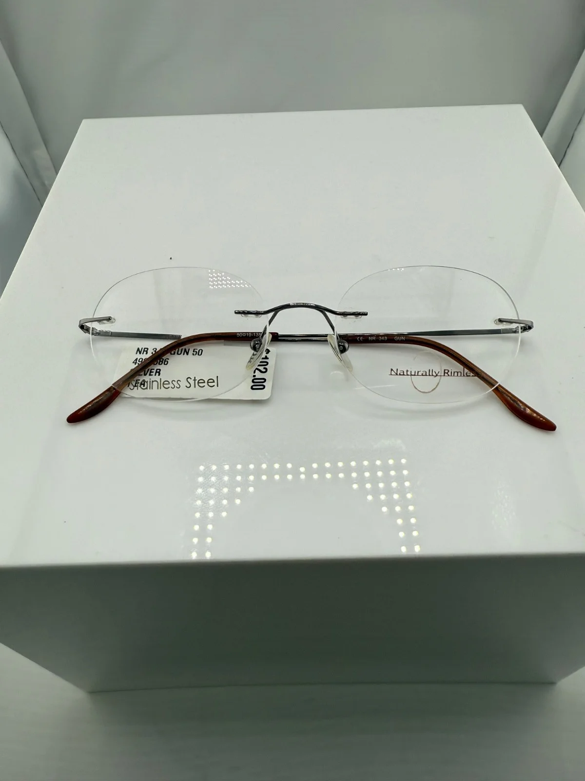 Naturally Rimless NR 343 Silver Eyeglass Frame 50-19-135 NWT
