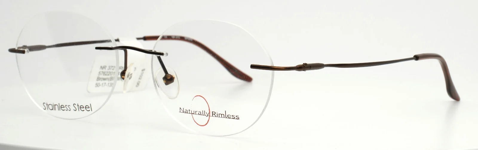 NATURALLY RIMLESS NR-372 BRWN Brown Unisex Round Rimless Eyeglasses 50-17-135