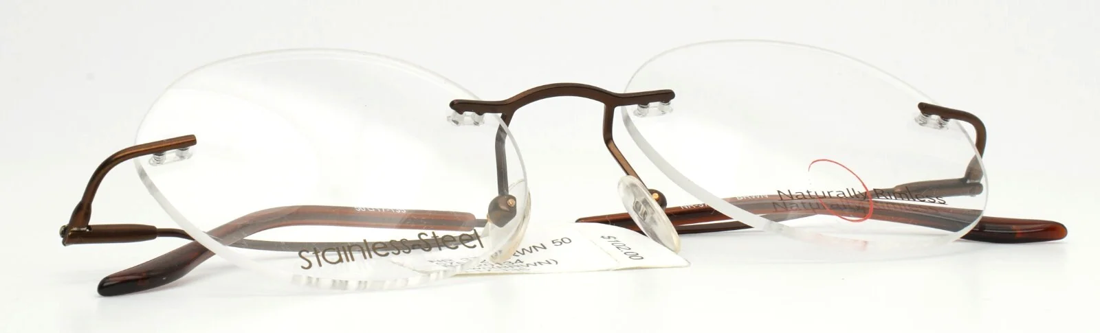 NATURALLY RIMLESS NR-372 BRWN Brown Unisex Round Rimless Eyeglasses 50-17-135 2