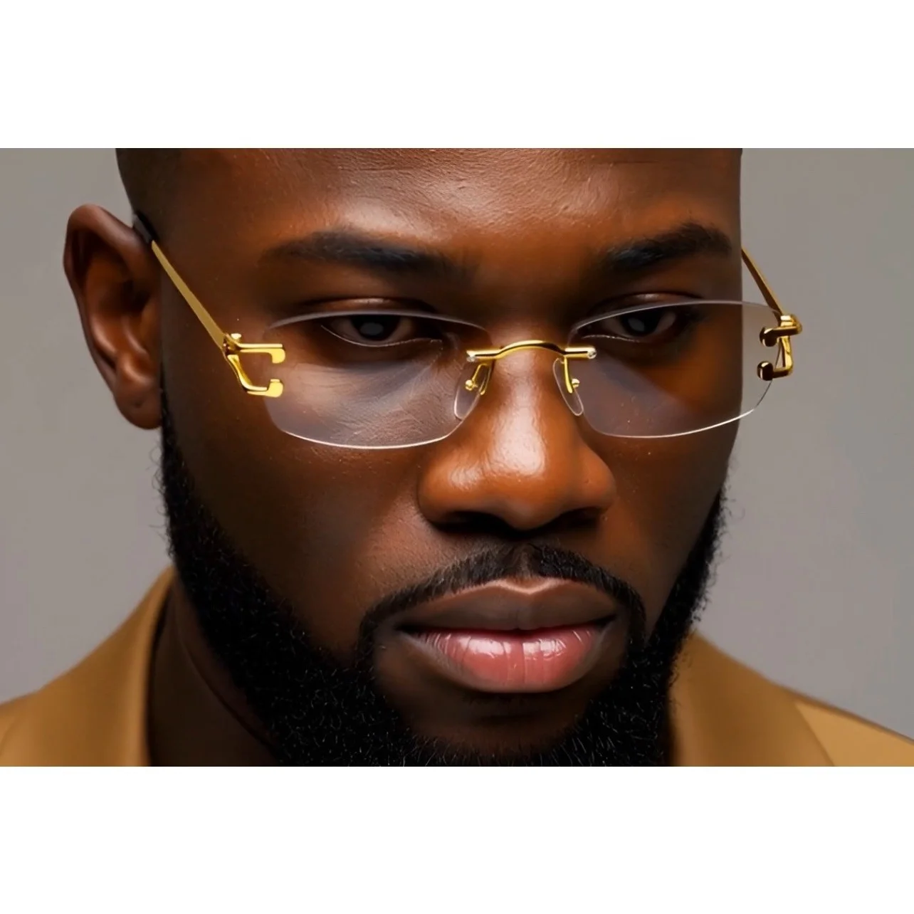 Rimless Gold Frame Clear Lens Eyeglasses Men 2