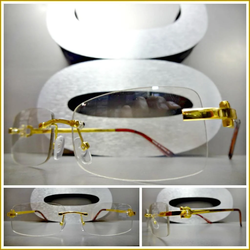 Rimless Gold Frame Clear Lens Eyeglasses Men 3