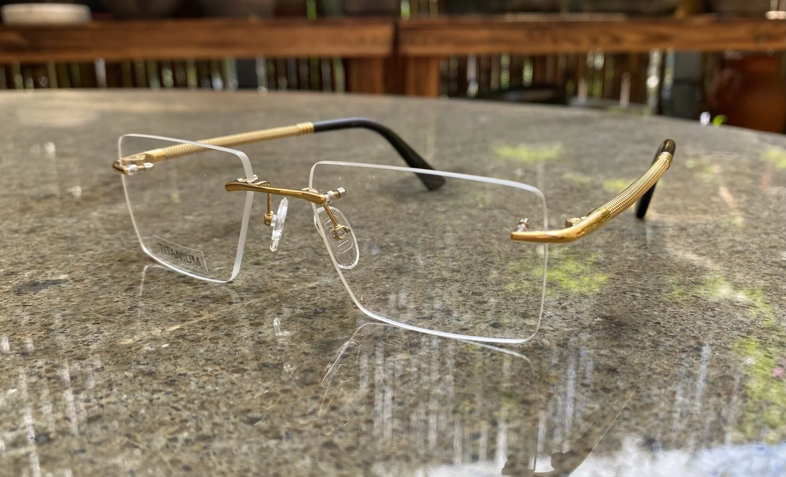 Rimless Gold Frame Clear Lens Eyeglasses Men 4