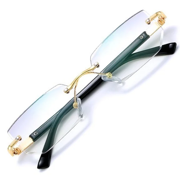 Rimless Rectangle Eyeglasses for Men Gold Frame Fashion Glasses Blue Light Game