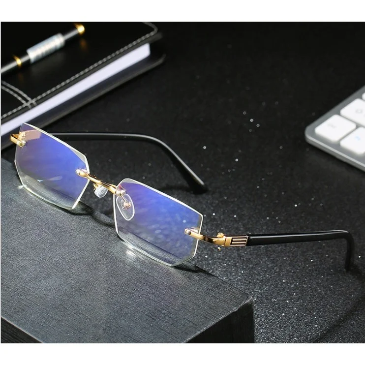 Rimless Rectangle Eyeglasses for Men Gold Frame Fashion Glasses Blue Light Game 2