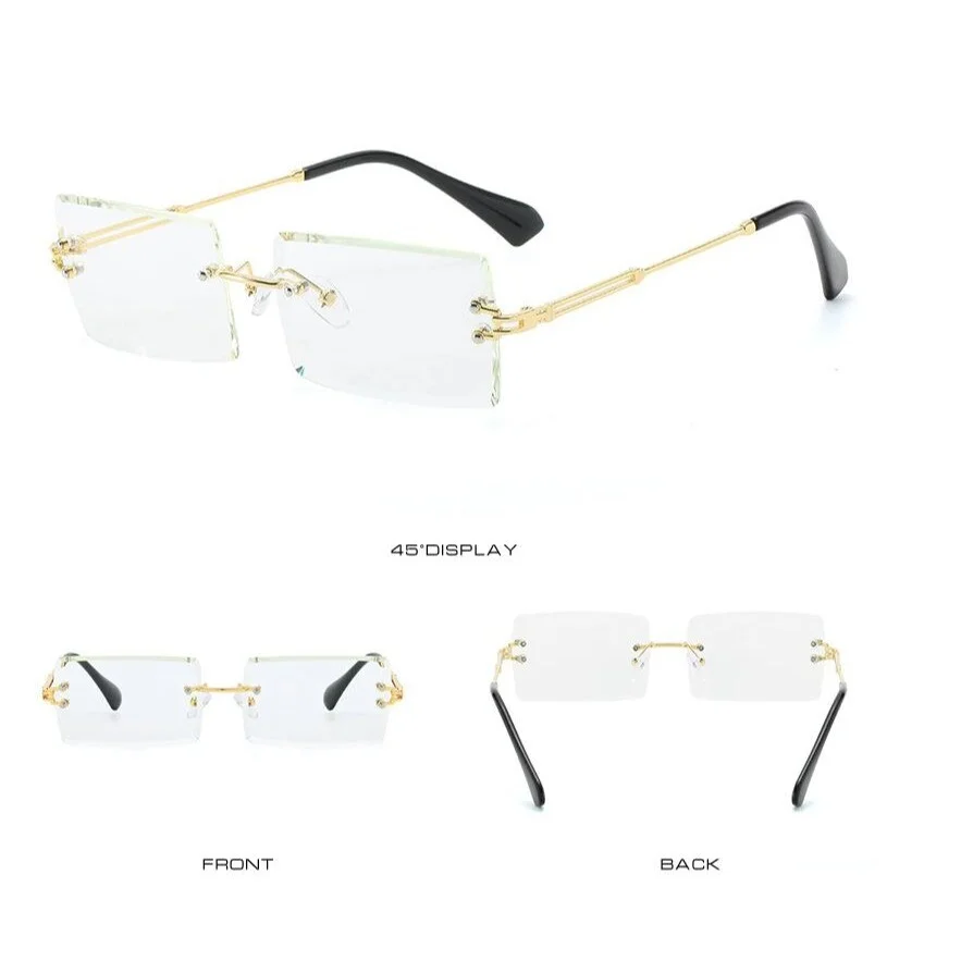 Rimless Rectangle Glasses Gold Frame Clear Lens Fashion Eyeglasses Men Hip Hop 2