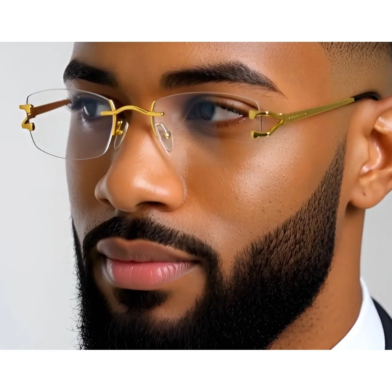 Rimless Rectangle Glasses Gold Frame Clear Lens Fashion Eyeglasses Men Hip Hop 3